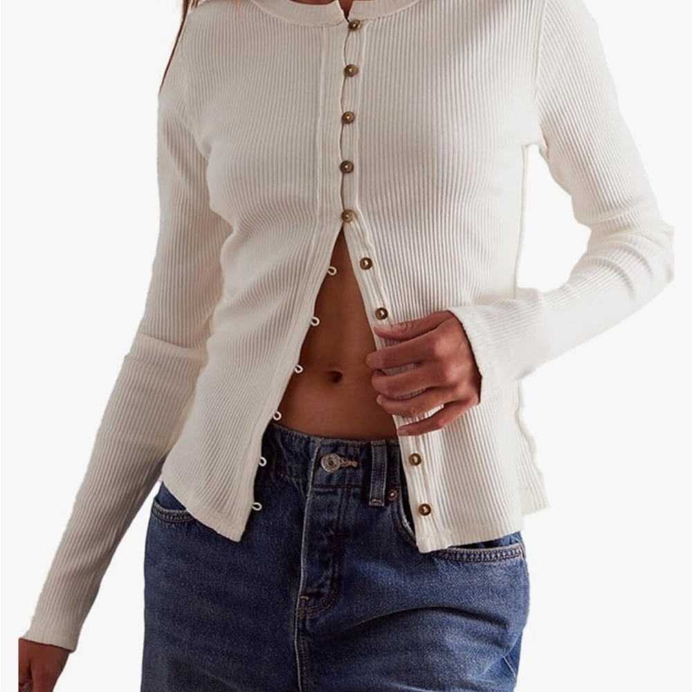 New w Tags White Ribbed Button-Down Long-Sleeved Shirt